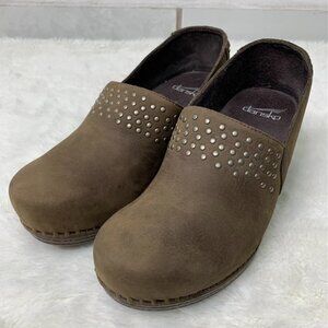 Dansko Women's Brown Leather Studded Classic Clogs Size 37